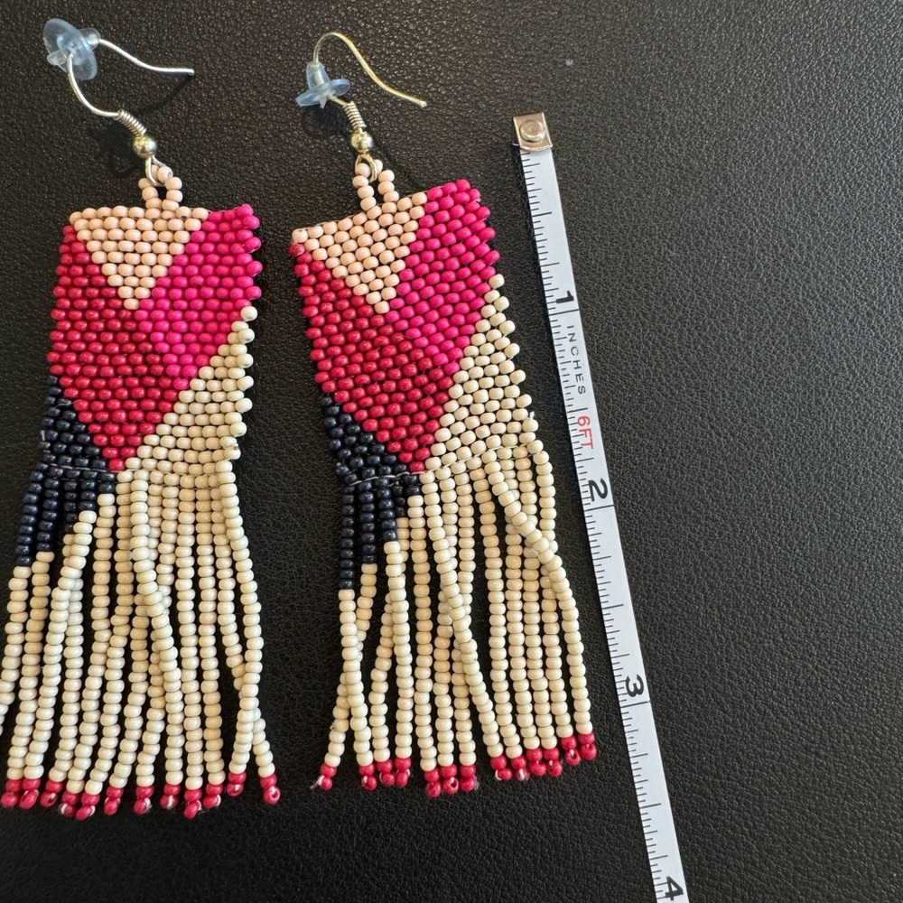 Beaded Earrings - Pink, navy , red, and Beige